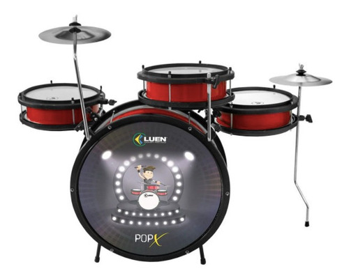 Imagem 1 de 2 de Bateria Infantil Luen Pop X Vermelho Com Banco + Baquetas