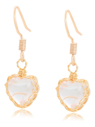 Aretes Oro 18k Laminado Swarovski Blanco Corazón Regalo 3cm