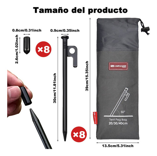 Estacas De Acero Resistentes De 30cm Para Tienda, 8 Piezas