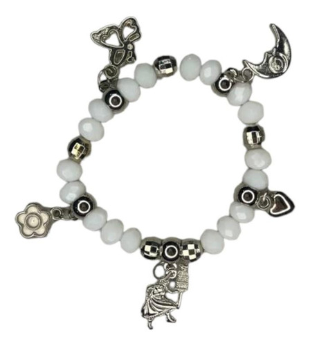 Pulseira Oxalá Branco Luxo 5 Pingentes Cristal E Silicone