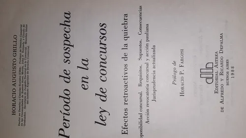 Periodo De Sospecha En La Ley De Concursos Grillo T2 (Usado)