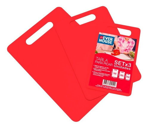 Set X 3 Tablas Para Picar Everhouse Roja Color Rojo Liso