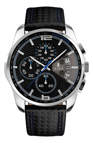 Reloj Hombre Seger 9106 Original Eeuu Elegante Sport Lujoso Color de la malla Negro/Azul