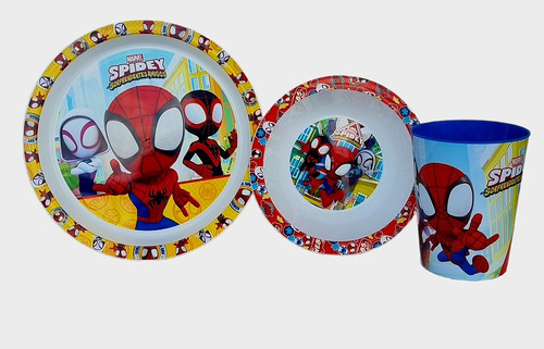 Set De Plato Playo Y Hondo + Vaso Infantil Hombre Araña