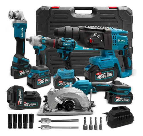 Kit 5 Pcs Ferramentas Martelo Furadeira Serra Esmerilhadeira