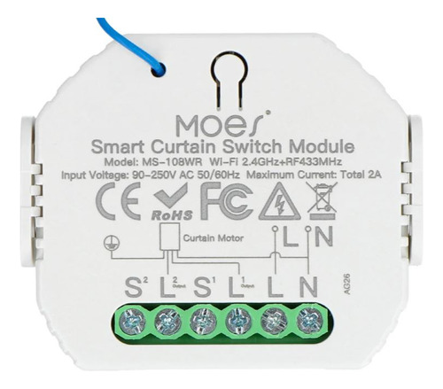 Interruptor De Cortina Wifi +rf433 108wr Smart Curtain Moes