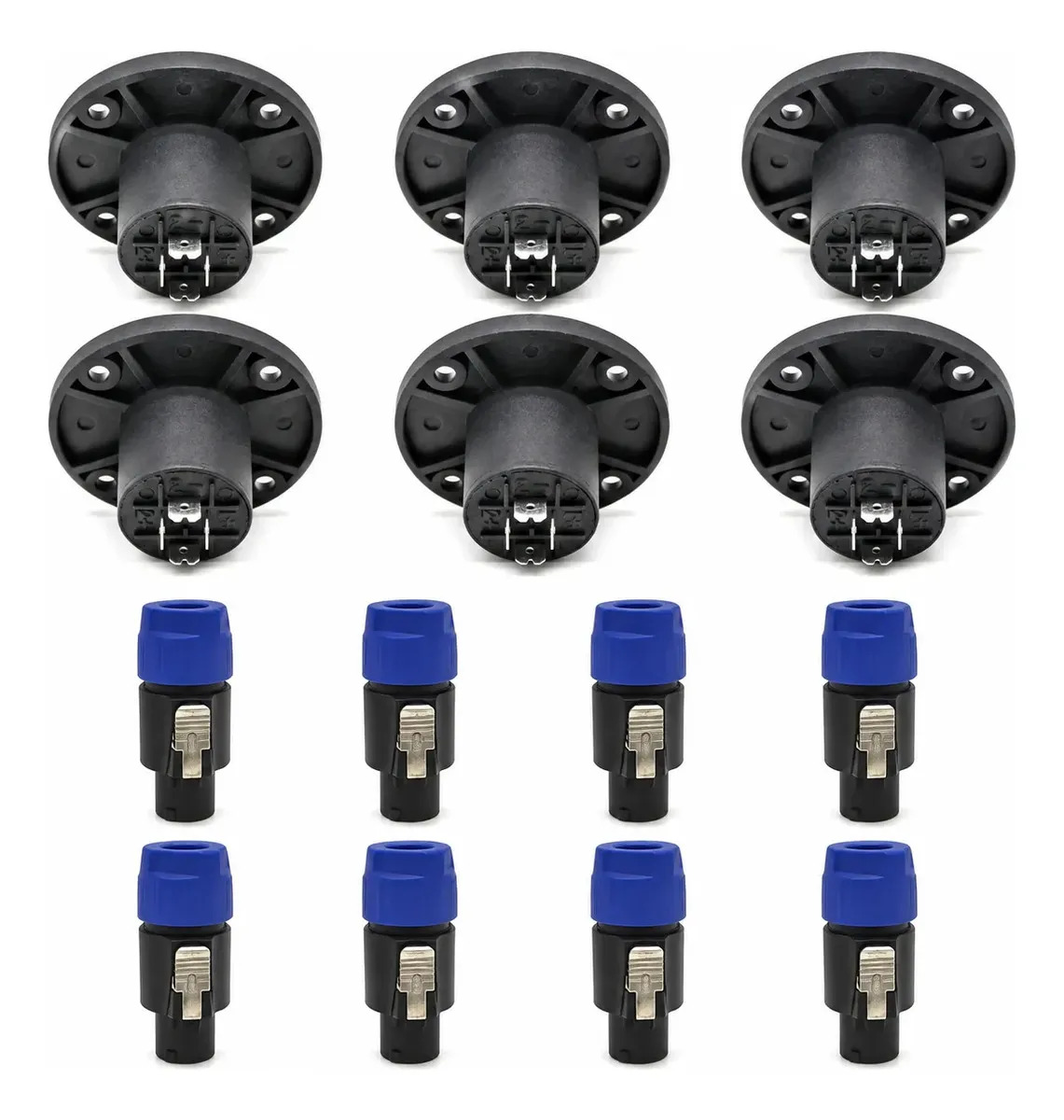 Kit 12 Conector Plug Speakon Bertô (6 Macho + 6 Fêmea) 4 Polos, Terminal Redondo, Corpo em Plástico Resistente, Ideal para Ligar Caixas de Som em Sistemas de Áudio Profissional