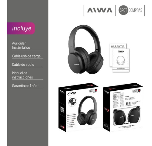Imagen 8 de 10 de Auricular Bluetooth Aiwa Plegable Ava-bt301n Mic