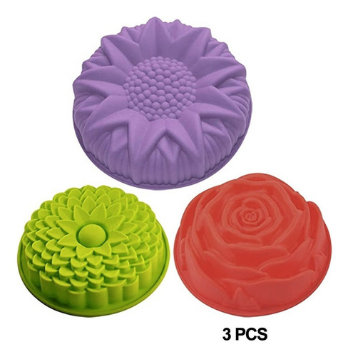 A A Kit 3 Moldes Repostería Silicona Flores Pastel Redondo