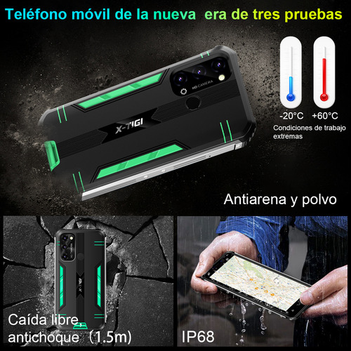X-tigi Bison1 Teléfono 6gb RAM 64gb Android 11 dual SIM octa-core 5200 Mah 6.3 pulgadas Hd doble cámara verde