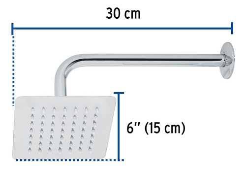 Regadera Cuadrada 6 , Acero Inox, Con Brazo, Cromo
