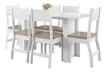 Comprar M&C Juego de Comedor Mesa con 6 Sillas Madera Mdf Tapizado Color Blanco Diseño de la Tela de las Sillas Liso