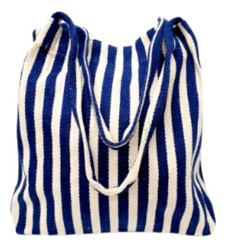 Bolsa Saco Eco Bag Feminina Listrada Praia Passeio Tecido Cor Azul