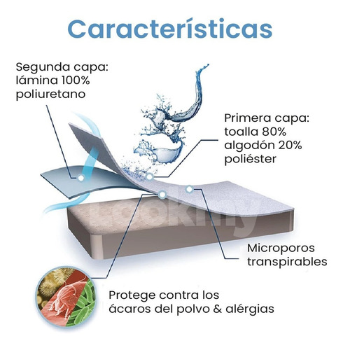 Cubre Colchon Impermeable Toalla+pvc 1 1/2 190x90 Premium 1 1/2 Plaza