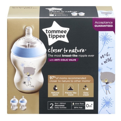 Biberón Tommee Tippee Closer To Nature 9oz 2pz Azul Niño Osito
