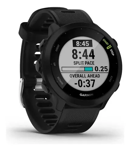 Relogio Garmin Forerunner 55 Monitor Cardiaco Gps 42mm Preto Corrida Caminhada Ciclismo Natacao Monitoramento Sono Pace Calorias Distancia Cronometro
