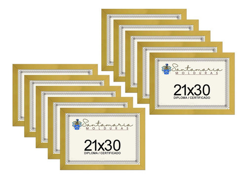 Kit 10 Molduras Porta Diploma Certificado A4 21x30 Amarelo Liso