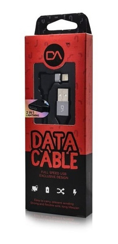 Cable Datos 2 En 1 Lateral Negro Rojo 2.0 Carga Rapida