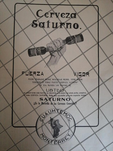 Cartel Antiguo 1910 Cerveza Saturno /212