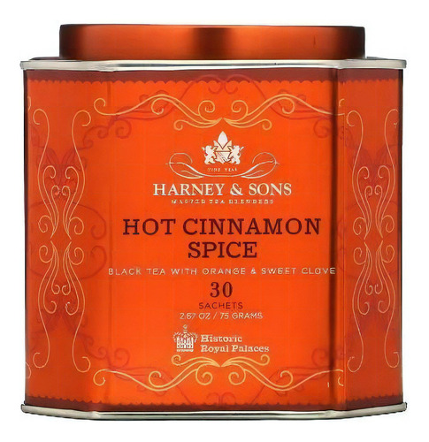 Té De Canela, Harney & Sons, Hot Cinnamon Spice, Black Tea, 30 Sobres, 75g (2,67 Oz), Té Negro De Canela Y Especiass