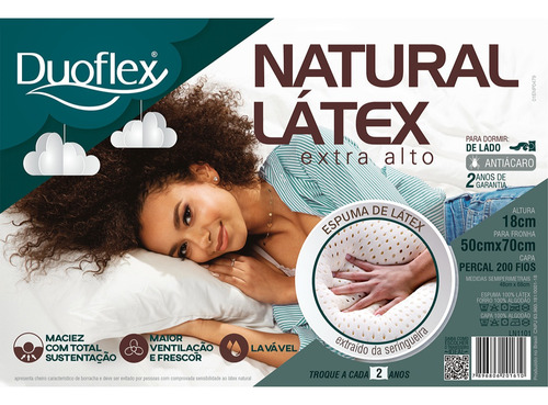 Travesseiro Natural Látex Extra Alto 50x70x18 Duoflex