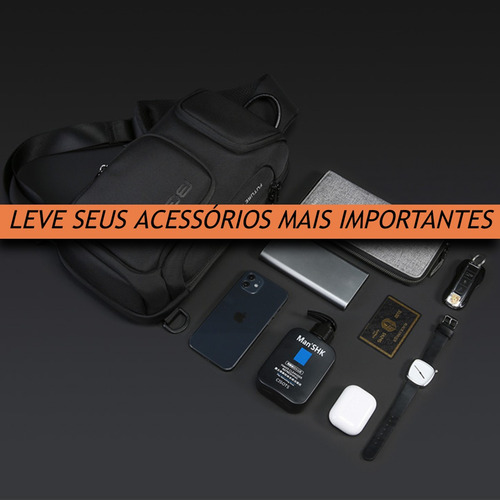 Mochila Transversal Pequena Bolsa Ombro Shoulderbag Cor Preto Desenho Do Tecido Liso Premium