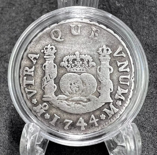 Moneda 2 Reales Columnaria Plata Original 1744 México Mo