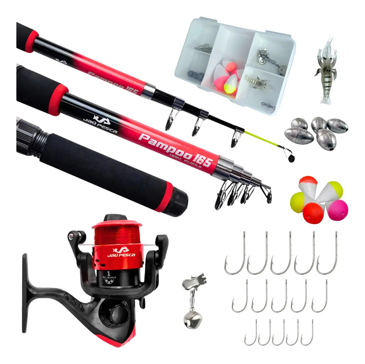 Kit de Pesca Completo - Vara de Pesca + Molinete E Acessórios Jau Pesca Sortidos