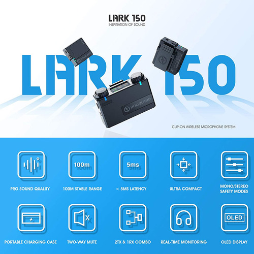 Sistema Microfone Lapela Hollyland Lark150 Duplo 2.4g Preto