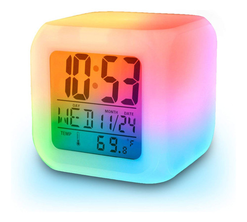 Reloj Cubo Led Termómetro Nocturno Con Cambio De Color De 7