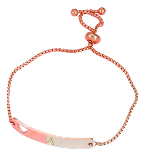 Pulsera Inicial Letra F Acero Personalizada Rosa Oro