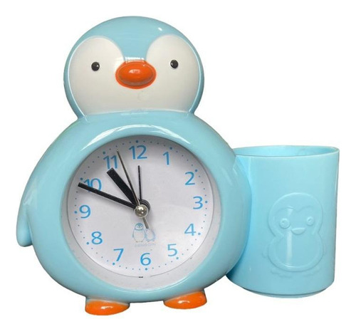 Relógio Despertador De Mesa Com Porta Caneta Pinguim