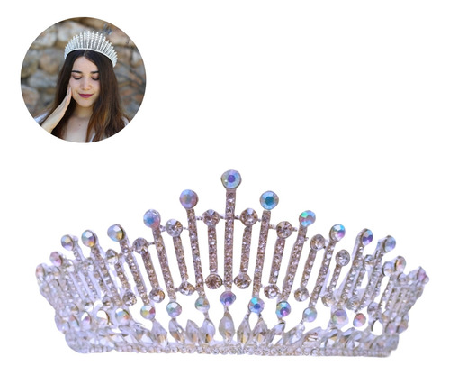 Tiara Alta Corona Vincha Tocado Con Strass Novia 15 Reina