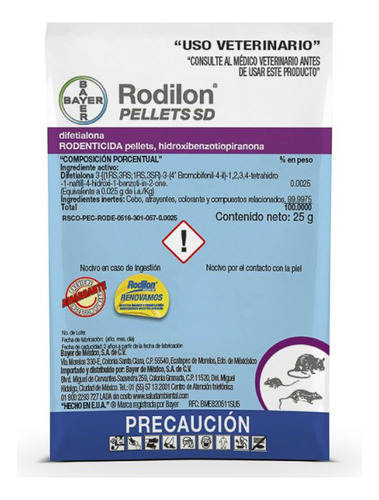 Rodenticida Pellets Hidroxibenzotiopiranon 25 Gr Rodilon Pel
