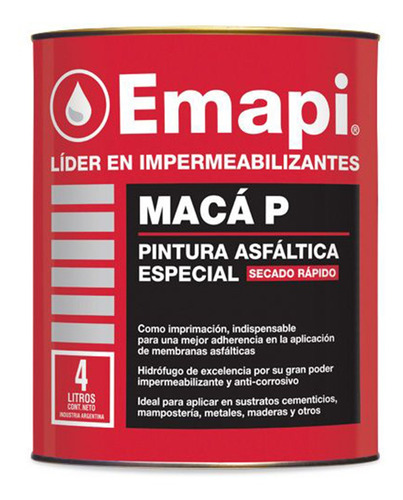Imagen 1 de 2 de Pintura Asfaltica Emapi Impermeabiliz. 4lt - 18 Cuotas S/int