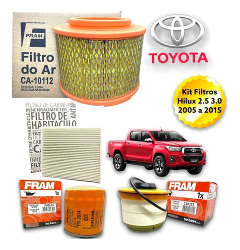 Kit 4 Filtros Toyota Hilux / Sw4 2.5 3.0 2005 A 2015 Fram