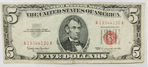 Billete 5 Dollares Usa Sello Rojo Lincoln 1963 Sk07