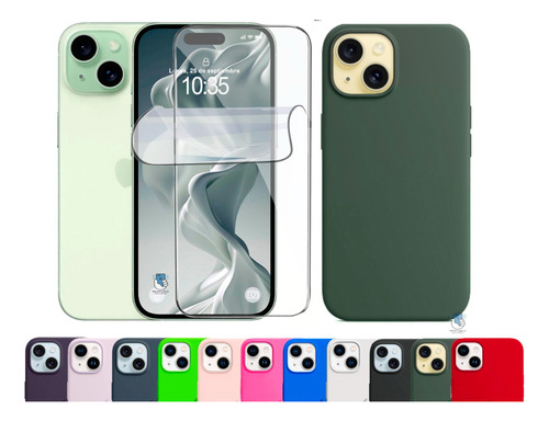 Funda Para iPhone 15 Plus Silicona + Hidrogel Hd Pantalla