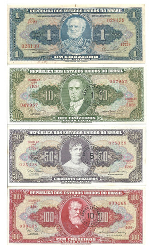 Brasil: 4  Billetes De Cruzeiros Año 1956 /1966 ¡excelente! 