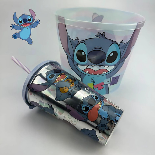 Cinema Em Casa Balde De Pipoca Com 3 Copos Lilo E Stitch