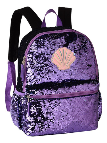 Mochila Resistente Material Alta Qualidade Escolar Infantil Cor Violeta Desenho Do Tecido Liso