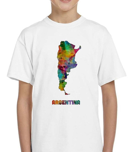 Remera De Niño Argentina Cultura Mapa Watercolor