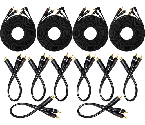 Kit 4 Cabo Rca 5mts E 8 Y 2m/1f P/ Módulo Amplificador