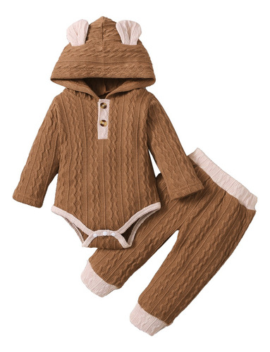 Conjunto De Mameluco De Punto Tierno Bebé Con Capucha Osito