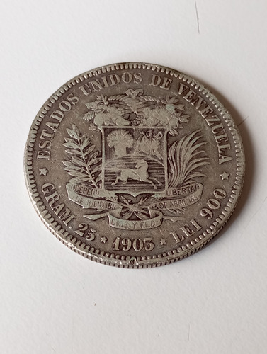 Moneda De 5 Bs Fuerte Plata De 1903