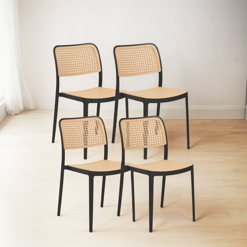 4 Sillas De Restaurant Terraza Comedor Urban Enrejada Rattan Estructura De La Silla Negro