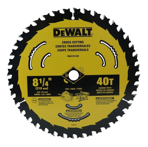 Disco Sierra Dewalt Dwa181440 8-1/4puLG 40dientes 04001480 Color Negro