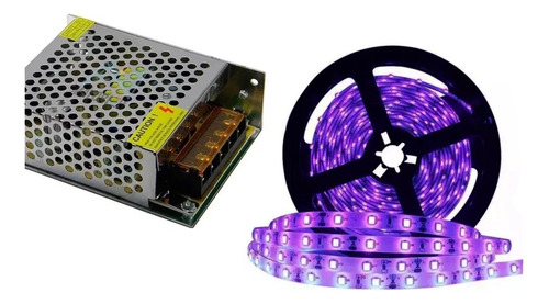 Kit Rollo Led 5mts 5050 Int Ultra Violeta + Fuente 12v 5a 