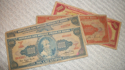 Billetes Antiguos Brasil: 1000 Y 5000 Cruzeiros ¡atención!