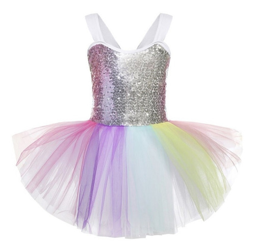 Vestido Infantil Bailarina Circo Paetê Saia Tutu Arco-íris